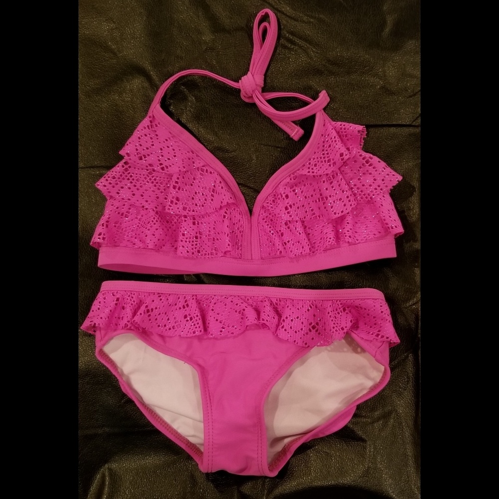 NWOT purple ruffle glitter bikini sz 6-8